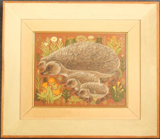 Sheila Flinn (20th C.) Hedgehogs, 8 x 9.5in.